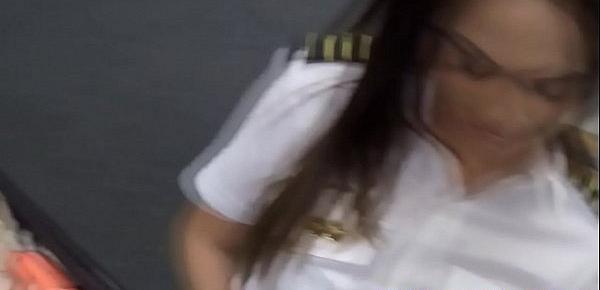  Uniformed slut pawns pussy in the toilet